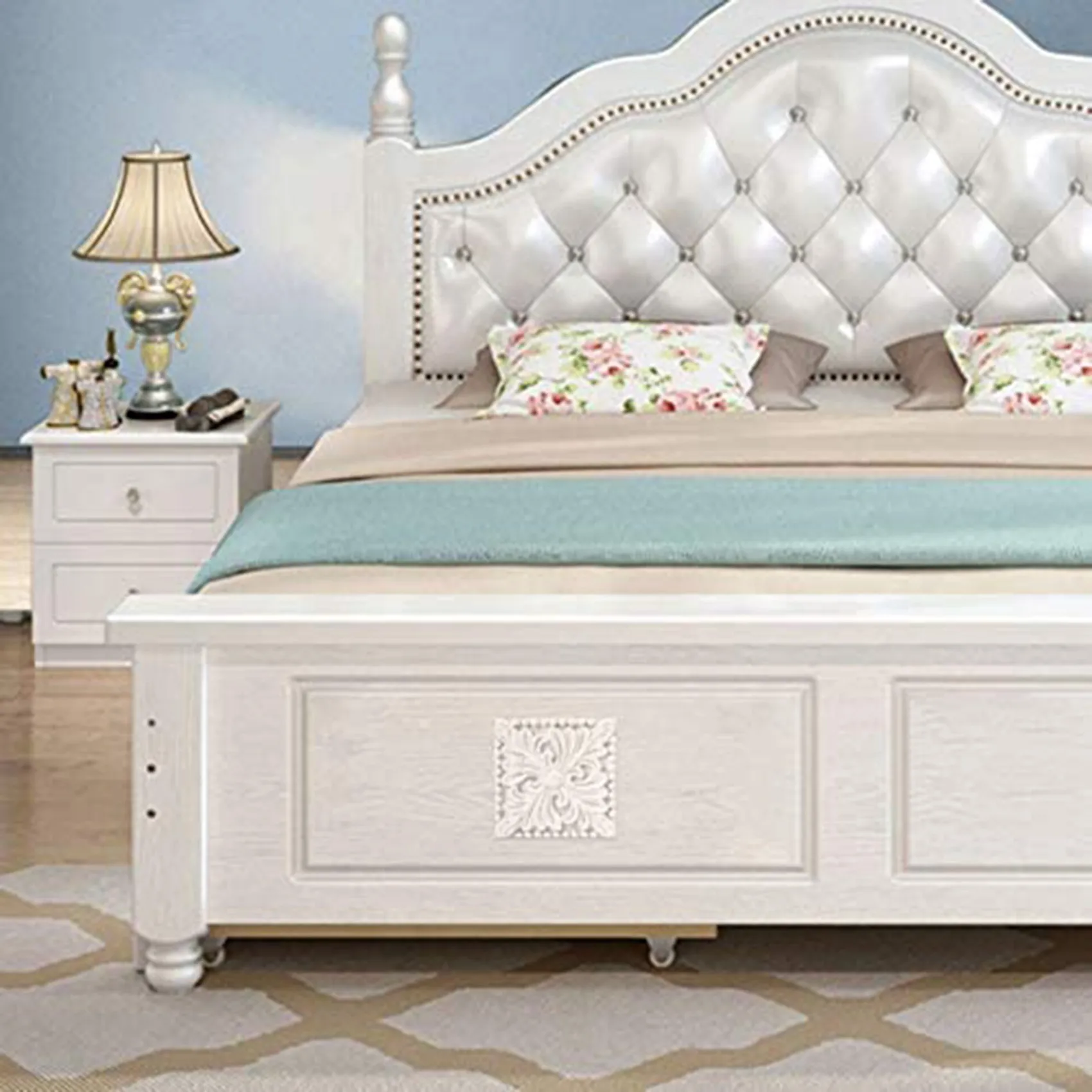 หมู-2 แพ็คไม้แกะสลัก Applique Onlay สแควร์แกะสลักรูปลอก Unpainted ดอกไม้ประตูตู้เฟอร์นิเจอร์ตกแต่ง 3.94X3.94 นิ้ว