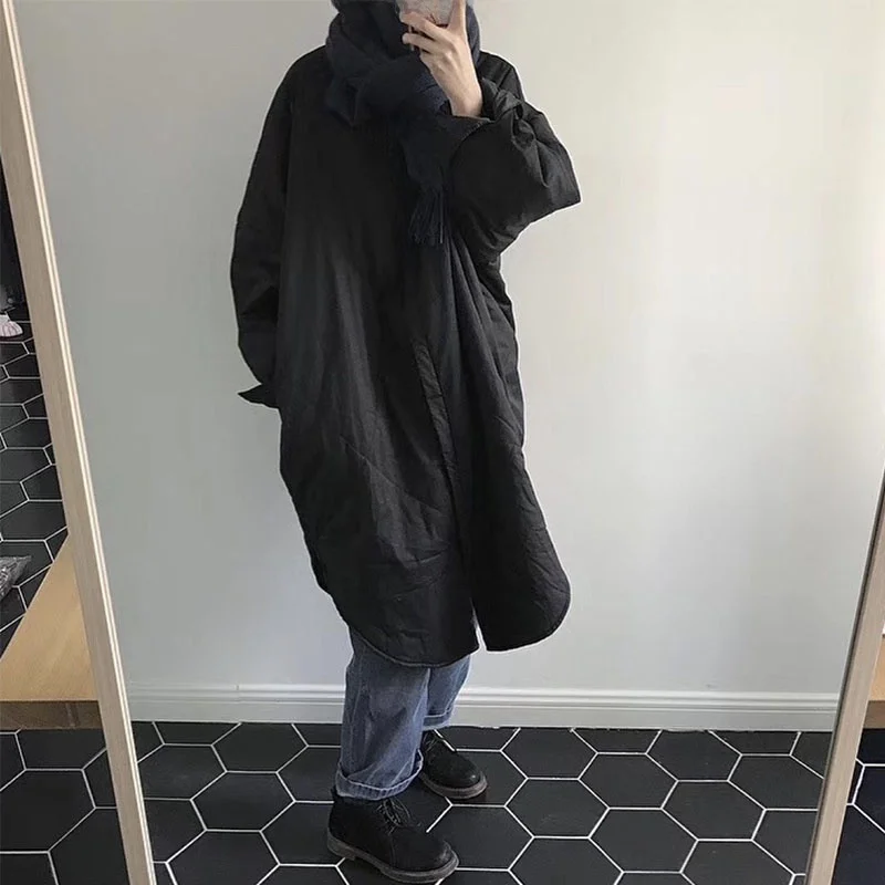 Semplice irt Sle Cotton Jaet Cappotto da donna di media lunghezza, vestibilità ampia, colletto rovesciato, leggero sopra il ginocchio, versione coreana