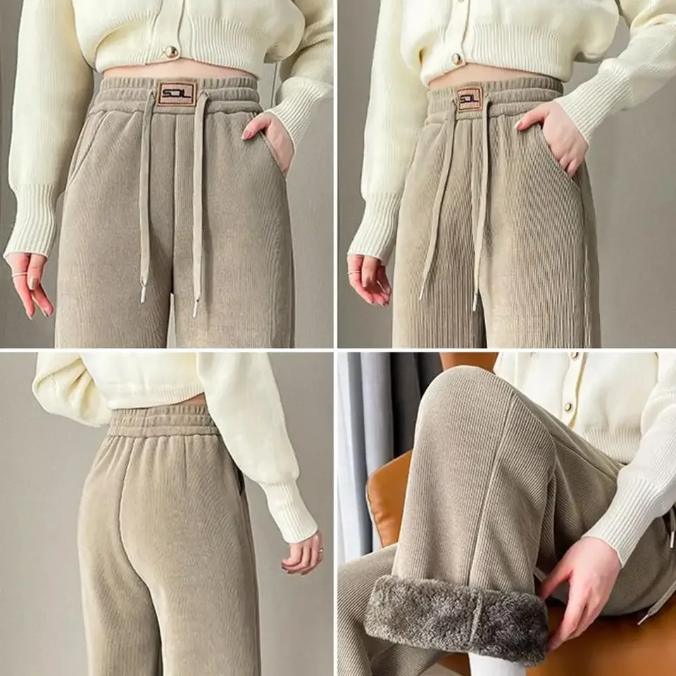 

Womens Solid Color Pocket Straight Tube Loose Stretch Pants Streetwear Stretchy Pants For Women Baggy Joggers Pants Fleece Lined