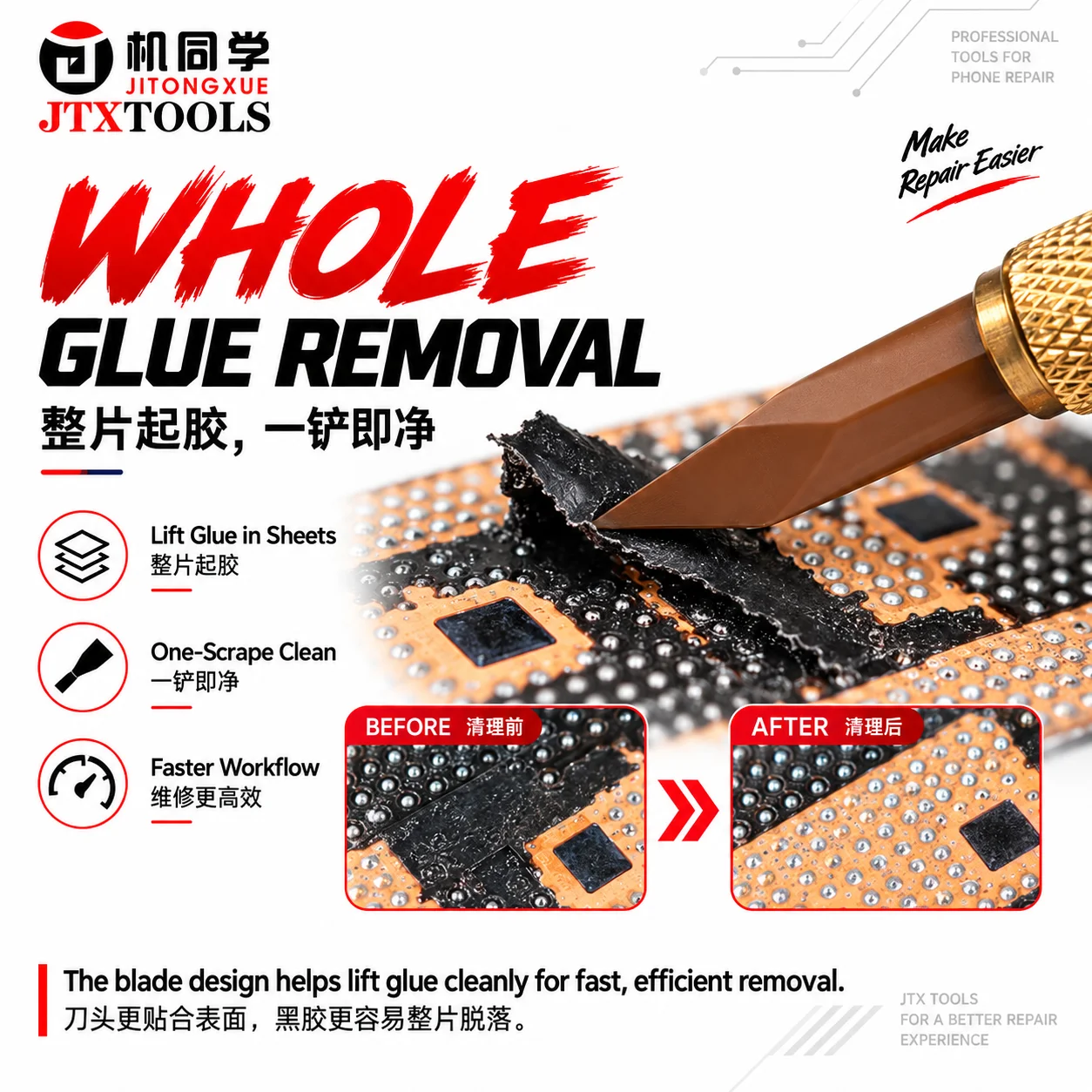 JTX CK‑1 CPU Special Glue Removal Blade Heat‑Resistant Tool for CPU Black Adhesive Cleaning for Phone Motherboard IC Repair Tool