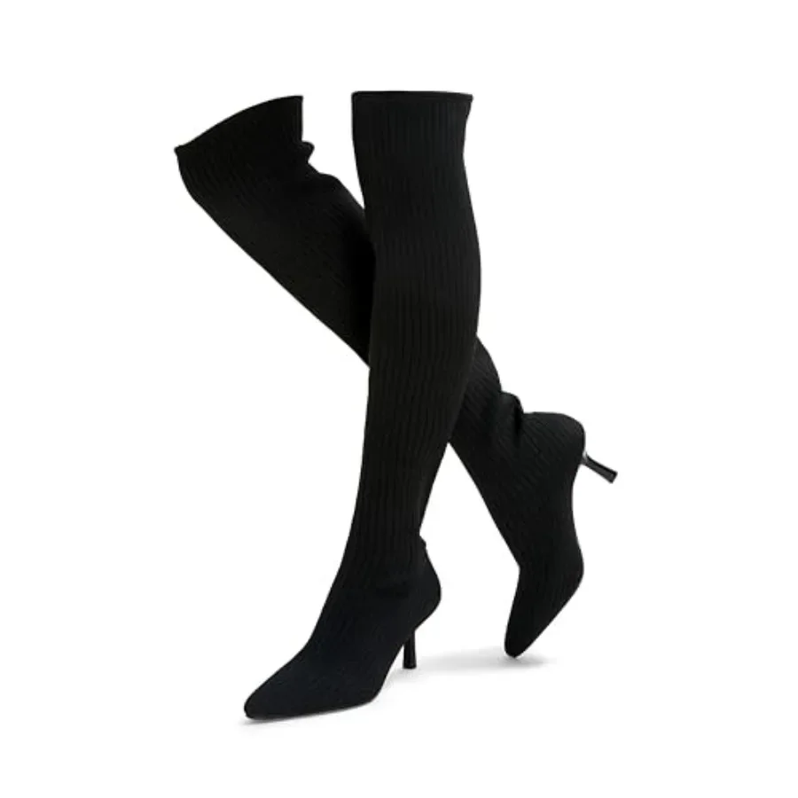 

ErikenUrben Women Over The Knee Knit Boots High Heel Thigh High Socks Boots Pointed Toe