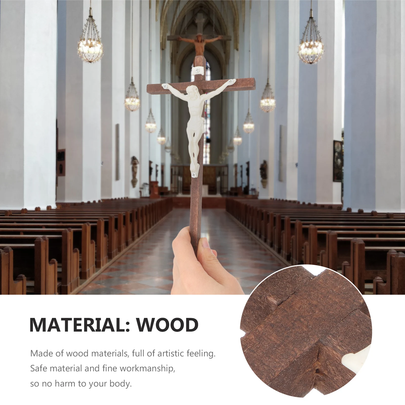 

2Pcs Wood Cross Prayer Ornament Compact Smooth Edge Religious Decorative Photo Prop Home Bedroom Living Room Gift