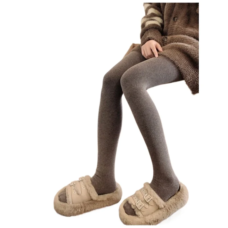 Brown Leggings Women Pure Color Tights Fall and Winter Velvet Thickened Milk Coffee Pantyhose Warm and Thin Gray Stepping Socks