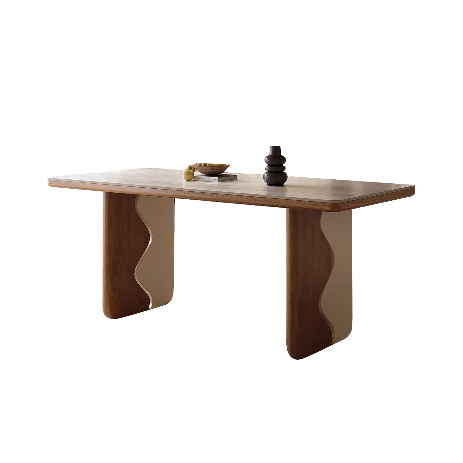 

French medieval style solid wood rock and chair combination small apartment cream style household rectangular dining table