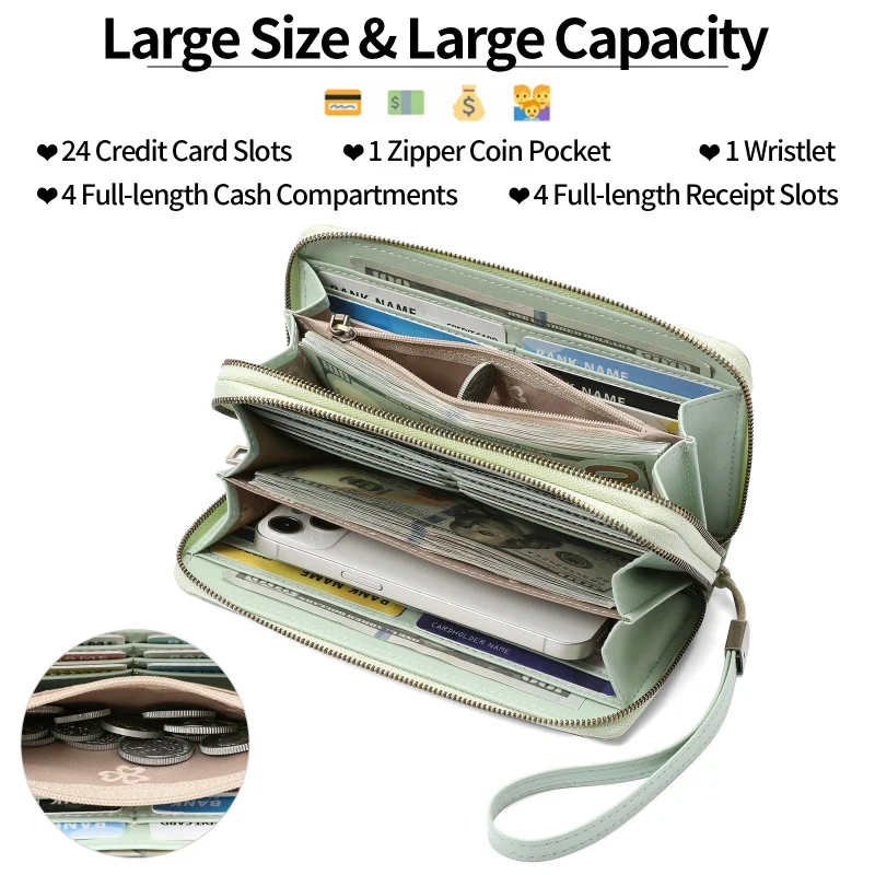 Western Long Double Zipper Flower Embossed PU Leather Women Wallet Large Capacity Print Purse for Laides