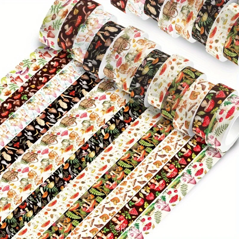 12 Rolls Washi Tape Set - Mushroom plants Decorative Masking Tape Junk Journal, Diy Craft,Scrapbooking supplies, Gift Wrapping