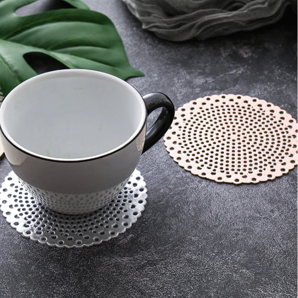 Simple Cup Mat Silicone Coaster Anti-slip Heat-resistant Coffee Tea Mats Pad Rose Lace Flower Decor Tableware Mat Kitchen Tool