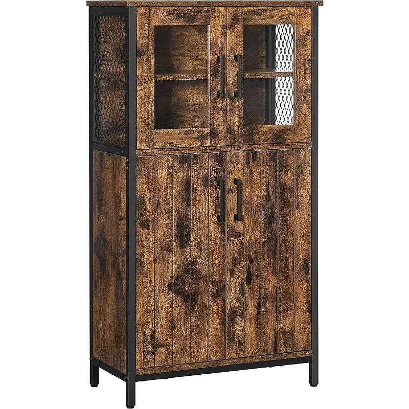 VASAGLE Pantry, Storage Cabinet with Door and Adjustable Shelf, for Living Room Kitchen, Industrial Style,Rustic Brown and Black