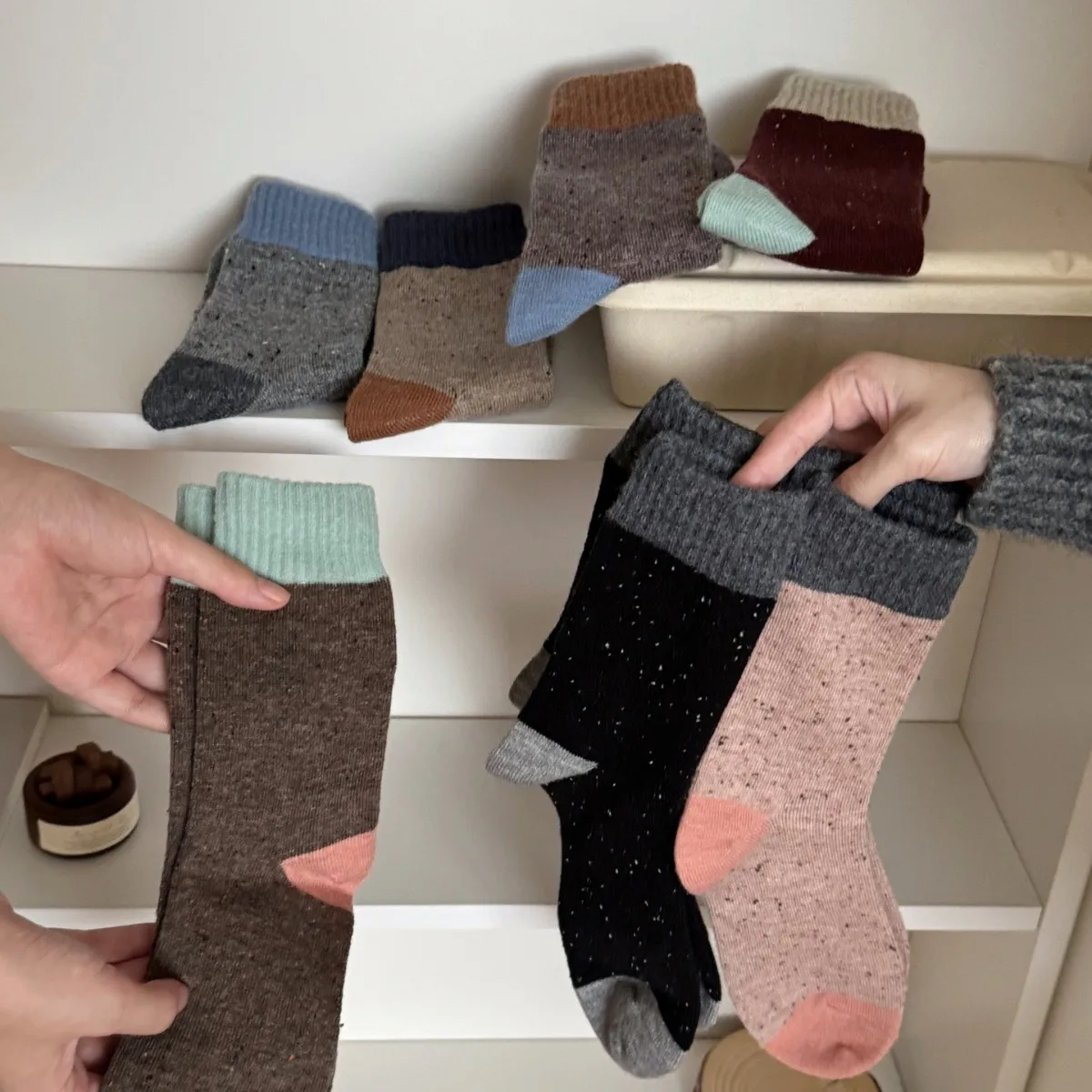 Korean Color Blocked Thick Socks for Winter Knitted Warm Cute Mid Tube Socks Fashion Soft Cute Casual Pile Socks