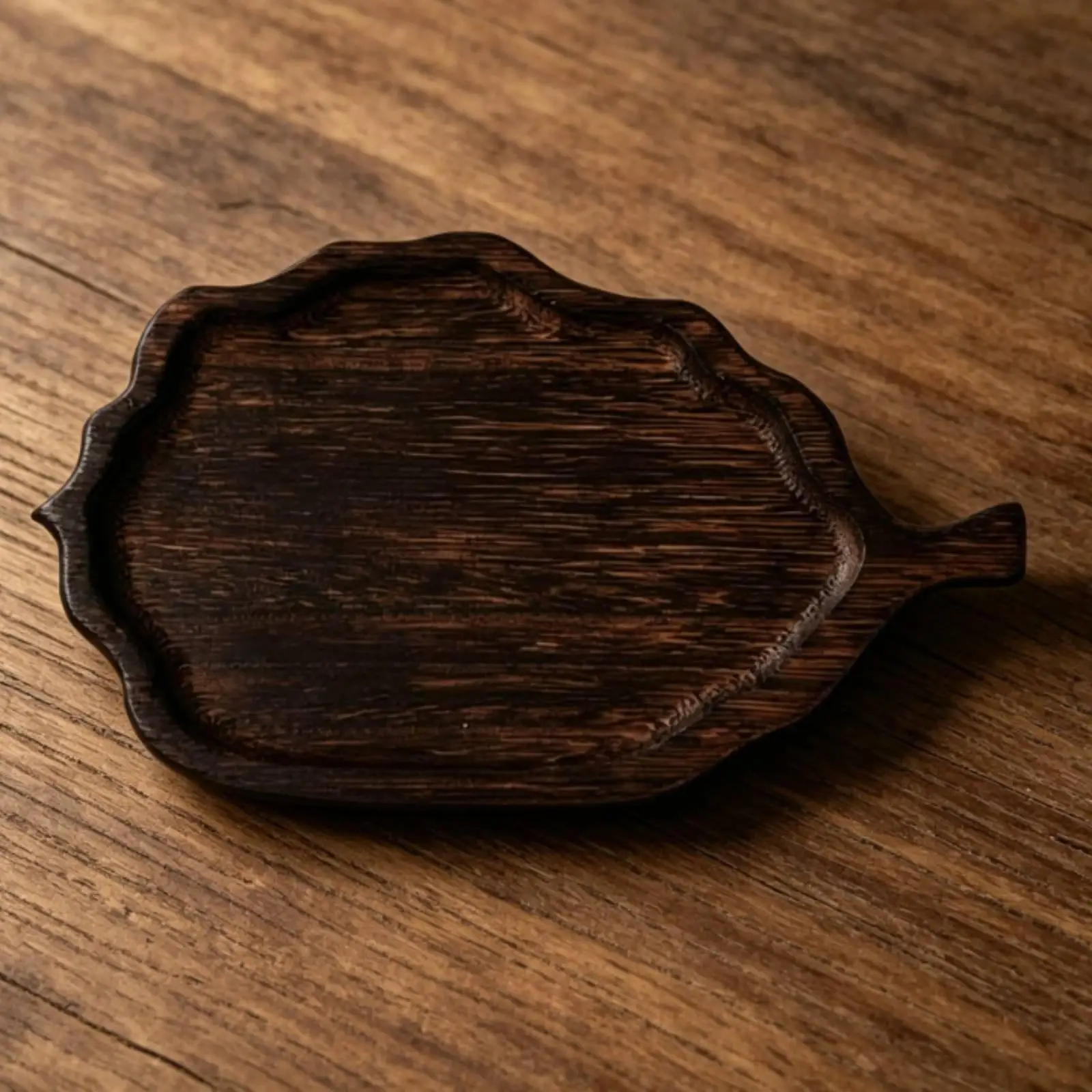 Foliage Shaped Tea Tray Rustic Design Solid Wood Tea Tray Environmentally