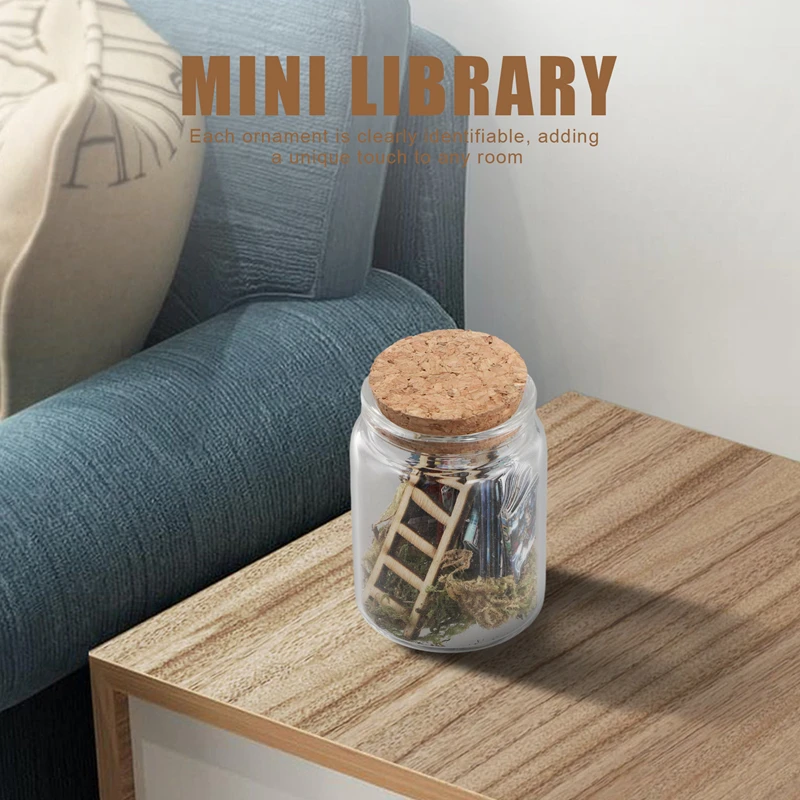 Mini Library Microlandscape Miniature Book Ladder Ornaments In Clear Container Decorative Model Statue Scene Miniature