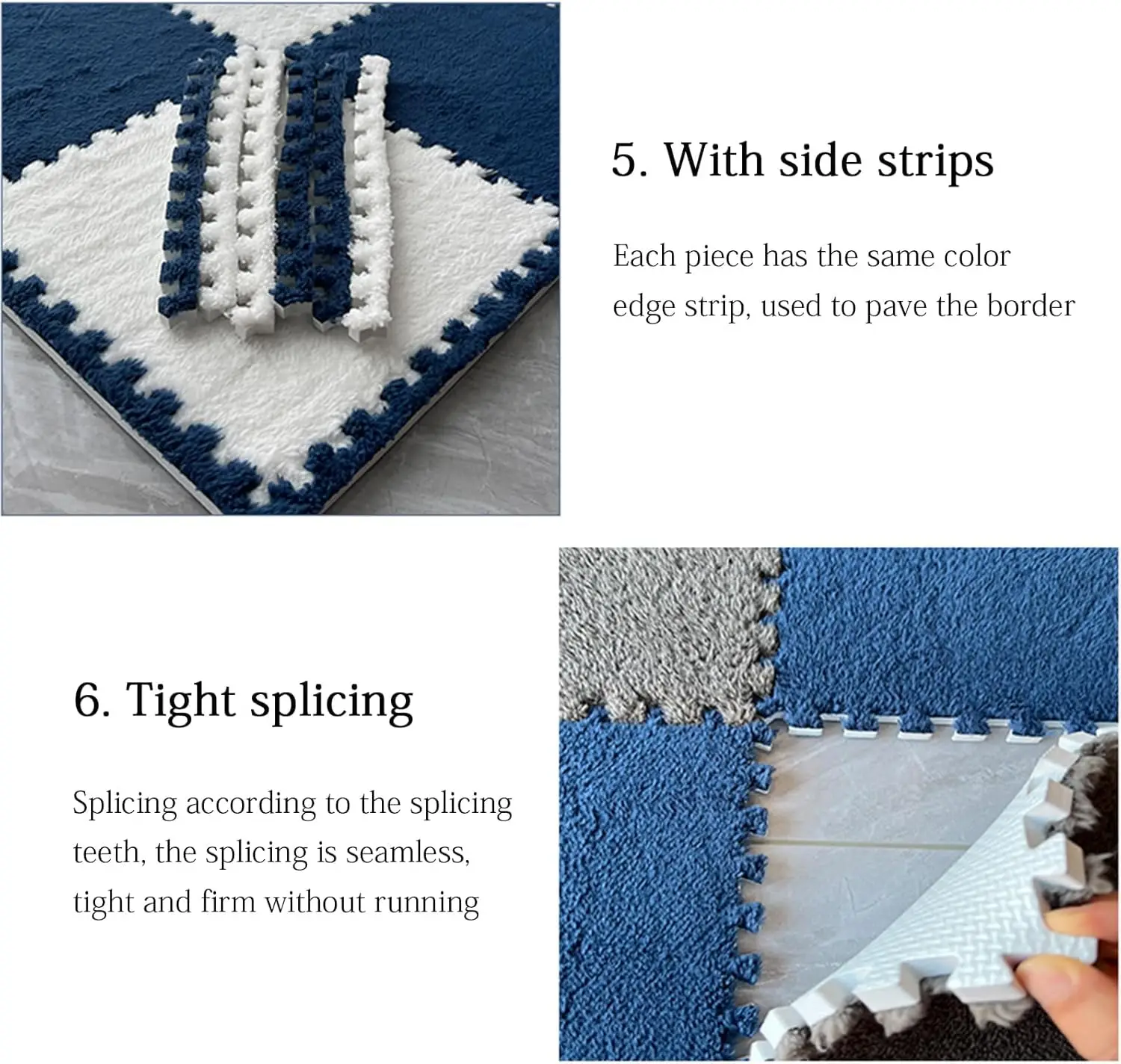 Interlocking EVA Foam Puzzle Mats Soft Plush Floor Tiles Square Area Rugs Non-Slip for Kids Playroom Bedroom Living Room view 6