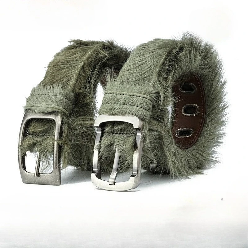 

Horsehair Leather Belt Premium Fur Accessory With Metal Buckle Waist Belt Both Men And Women Trendy High End Waist Belt