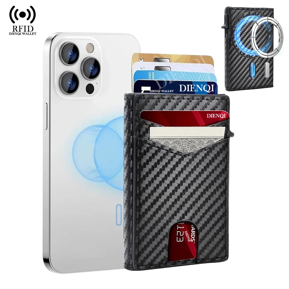 Portable Business Card Holder Magsafe Carbon Fiber Wallet Men Magnetic Card Holder Name Case Mobile Phone Bag Metal Cardholder