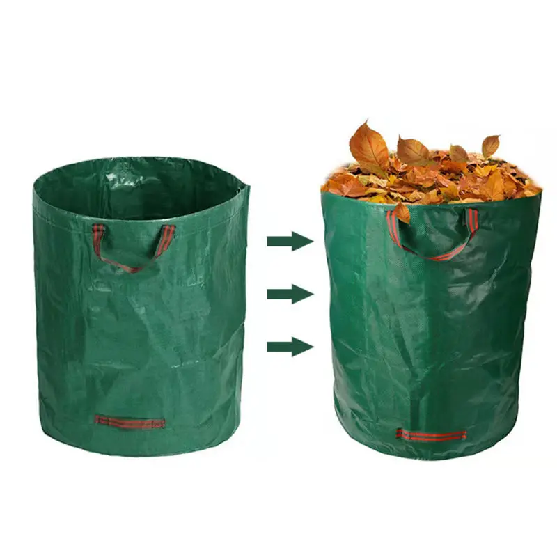 Portable PE Outdoor Waste Trash Bag Grass Felt Grow Bag Garden Leaf Storage Bag