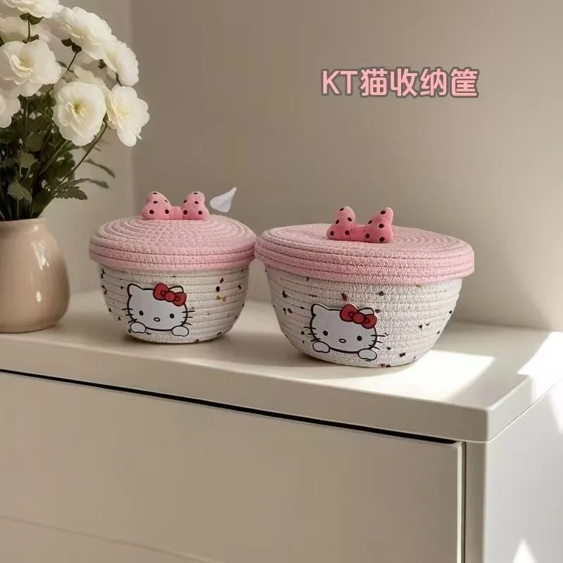 KT cat cartoon cotton rope Hello kitty cartoon kawaii storage box knitted cute snack grocery storage box Creative gift wholesale