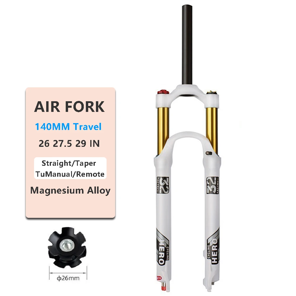 Mountain Bike Air Fork, 140MM Travel, Damping Shock Absorber, Magnesium Alloy, 26 27.5 29\