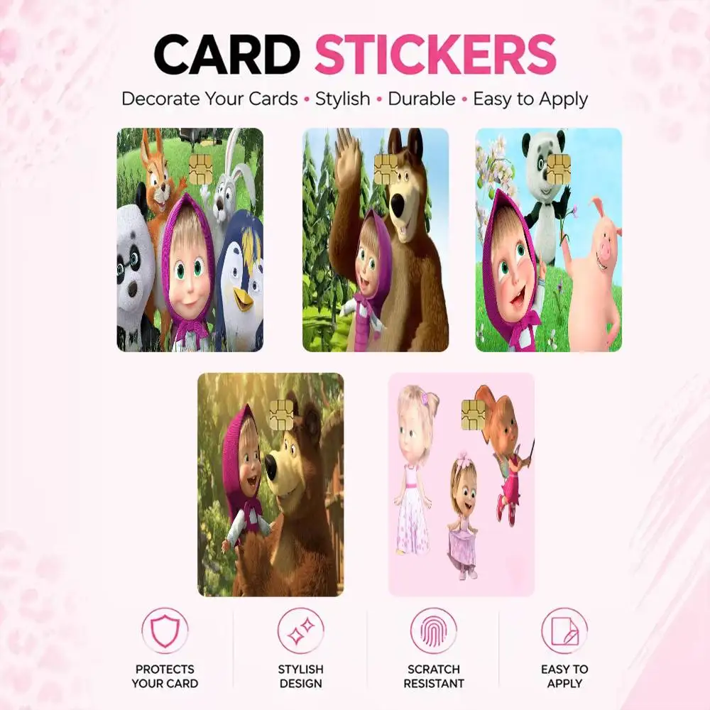 M-Masha And B-Bears  High‑Res Game Chip Decals Credit Card Mini Waterproof Vinyl Ornament Useful Gift