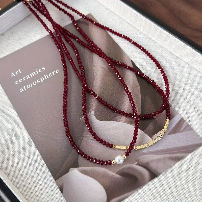 Simple Red Beads Short Necklace Female Jewelry Women Choker Necklaces Femme Ladies Party Necklace Fashion Jewelry Gifts - view 3