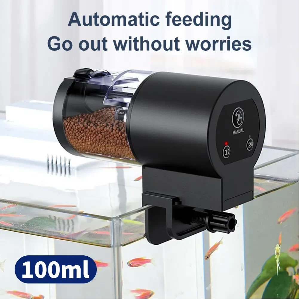 Comedero automático para peces con temporizador IP66, alimentador automático impermeable para pecera, dispensador de alimentos de 100ml de capacidad para peces/tortugas