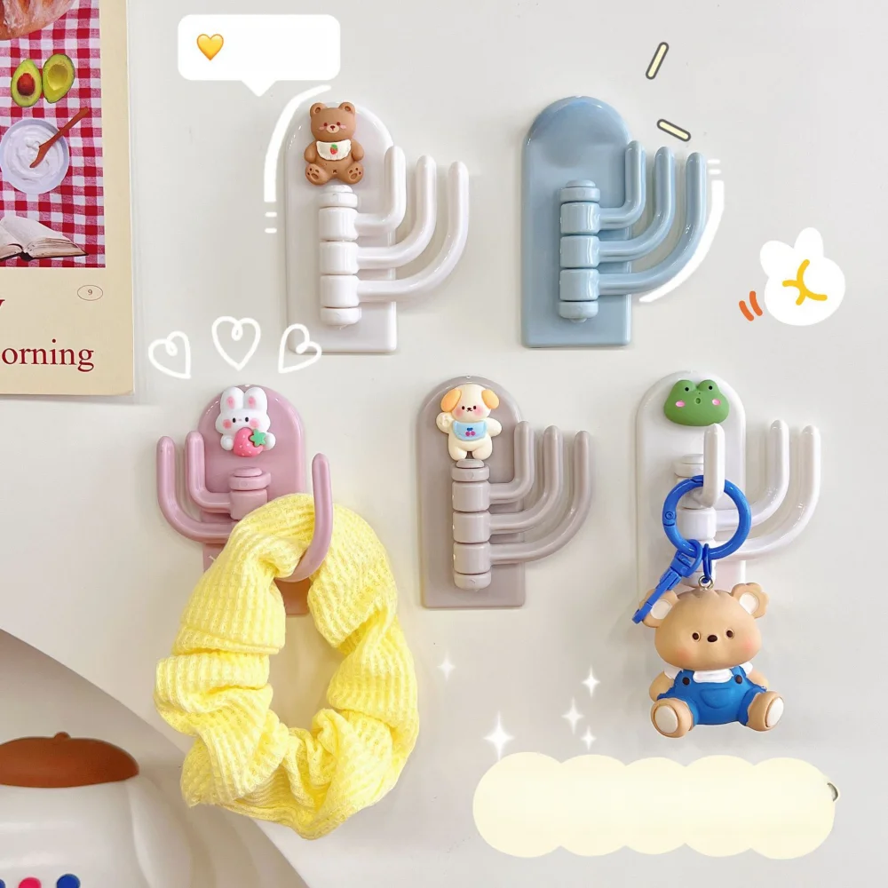 Creative Cartoon Three-Hook Hooks Cute Plastics Animals Self-Adhesive Wall Mounted Rotating Hanger Sticky Hook Storage Rack