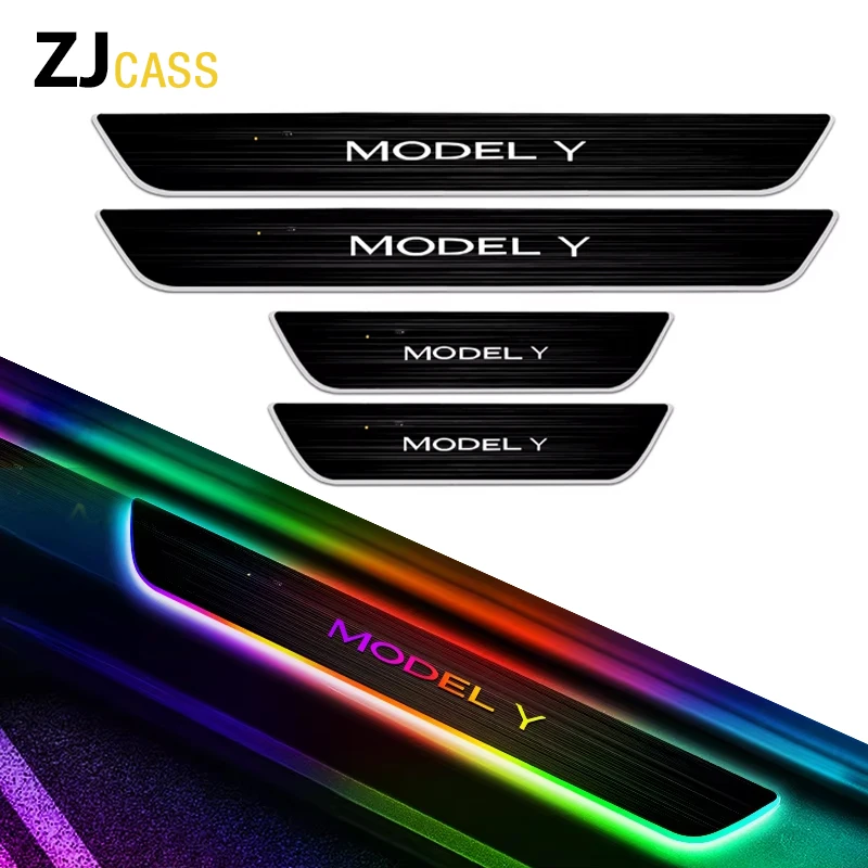 

4 шт. для Tesla Model Y Model 3 светодиодный светильник на пороге автомобиля RGB цветной многорежимный светильник на педаль автомобиля Добро пожаловать накладка на педаль