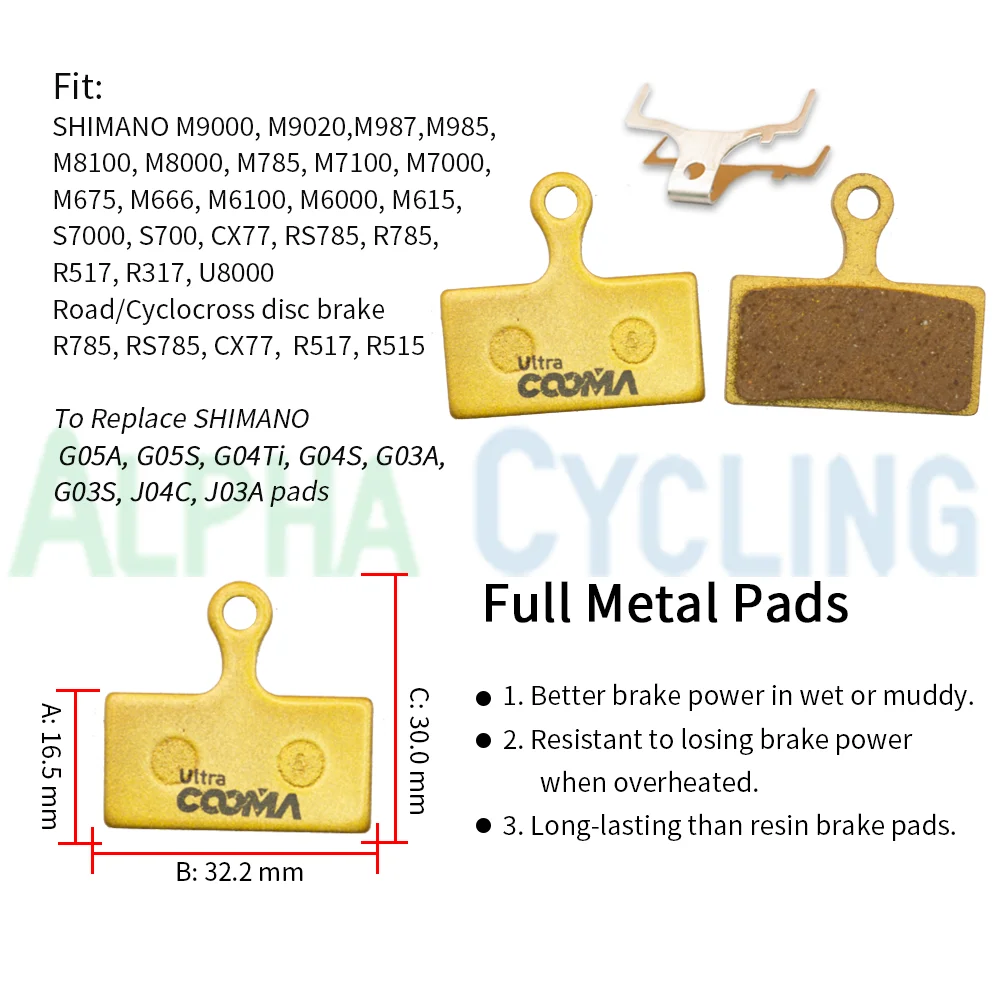 Plaquettes de frein à disque Ultra aq, plaquettes pour Shimano G05A, G05Ti, G05S, G04Ti, G04S, G03A, G03S, G02S, 4 paires