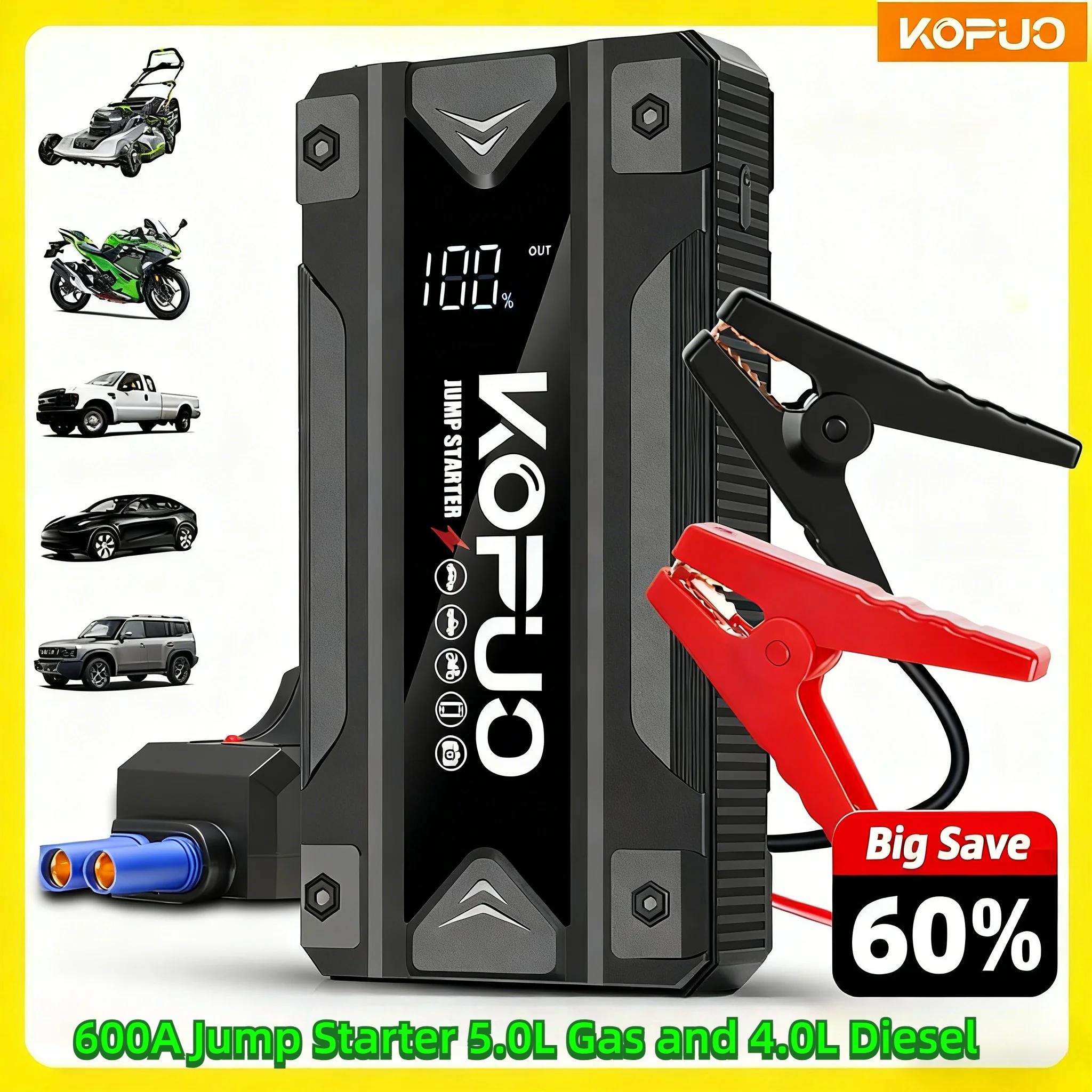 KOPUO سيارة الانتقال كاتب 600A قوة البنك المحمولة شاحن بطارية السيارة ل 12 فولت السيارات بدء جهاز البنزين الديزل الطوارئ الداعم #1