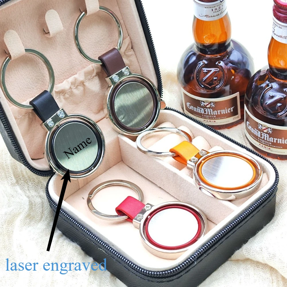 

Round Small Key Metal Buckle Pendant Personalized Keychain Foreign Trade Rotating Leather Keyring Laser Customizonati Gift