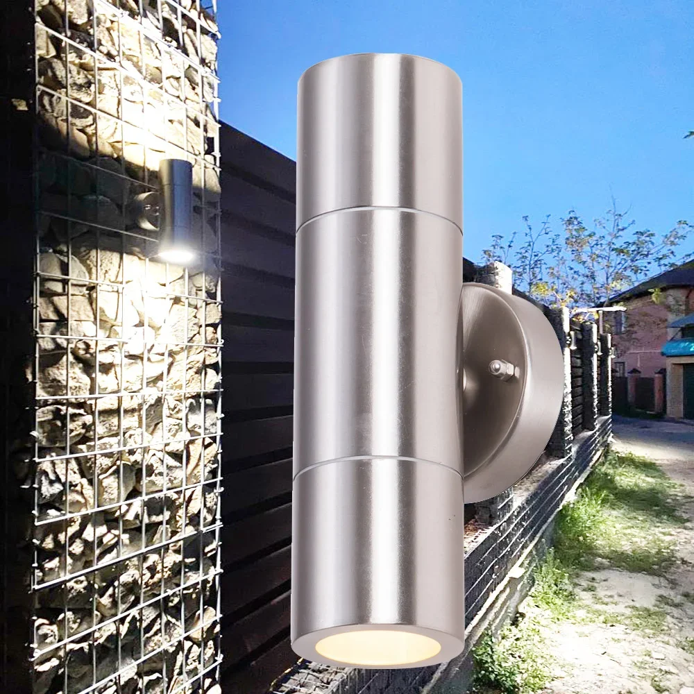 Contemporary Exterior Lighting with GU10 Light Bulbs, Waterproof Wall Mount Cylinder Design Up Down Light Fixture