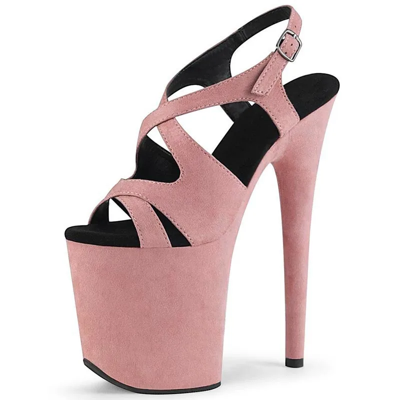 

8Inches Nightclub Cross dressing 20cm round heels Sandal Peep Toe Stripper exotic Pole Dance fetish shoes Sexy party Beige Gothi