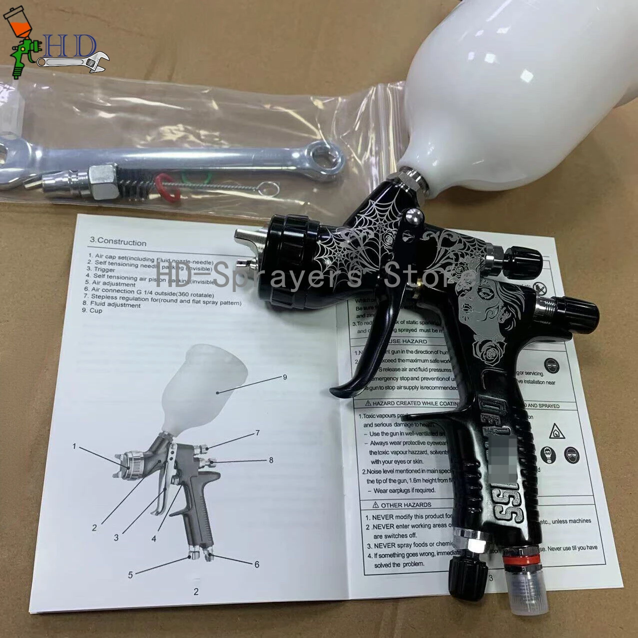 High Quality Black spider Spray Gun Car Paint Spray Gun TE20/T110 1.3/1.8mm Nozzle Paint Gun Water Based Air Spray Gun Airbrush