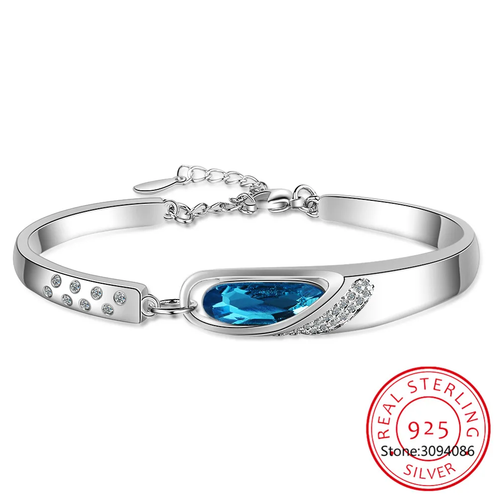 Pear Genuine Natural Blue Topaz 925 Sterling Silver Tears of Angels Adjustable Bracelet for Women Statement Gemstone Jewelry view 4