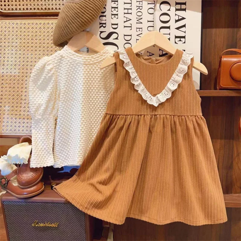 

Children's clothing girls' dress two-piece set2025Autumn Children's Fashionable Pastoral Style Sweet Skirt Set