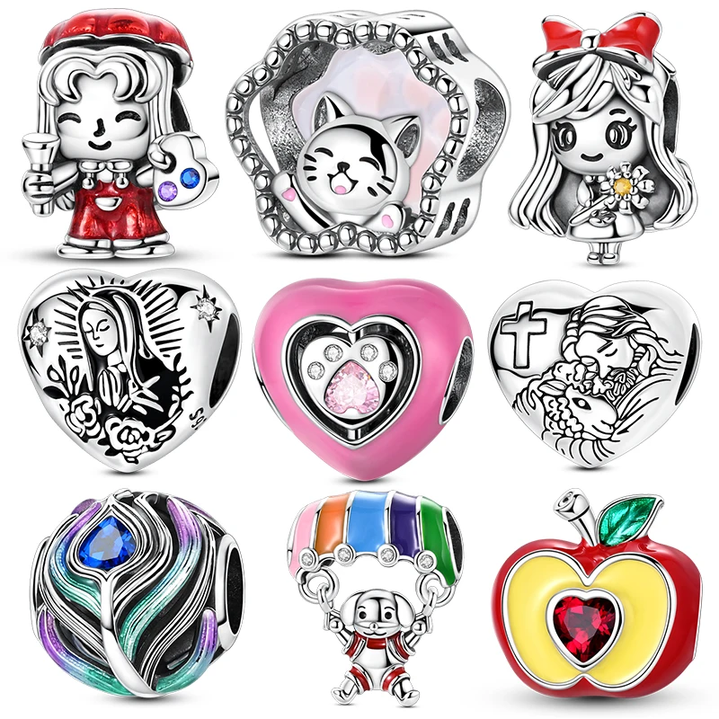 

New Charm 925 Silver Princess Kitten With Bow Charms Beads Fit 3mm Original Bracelet For Women DIY Pendants Luxury Jewelry Gifts