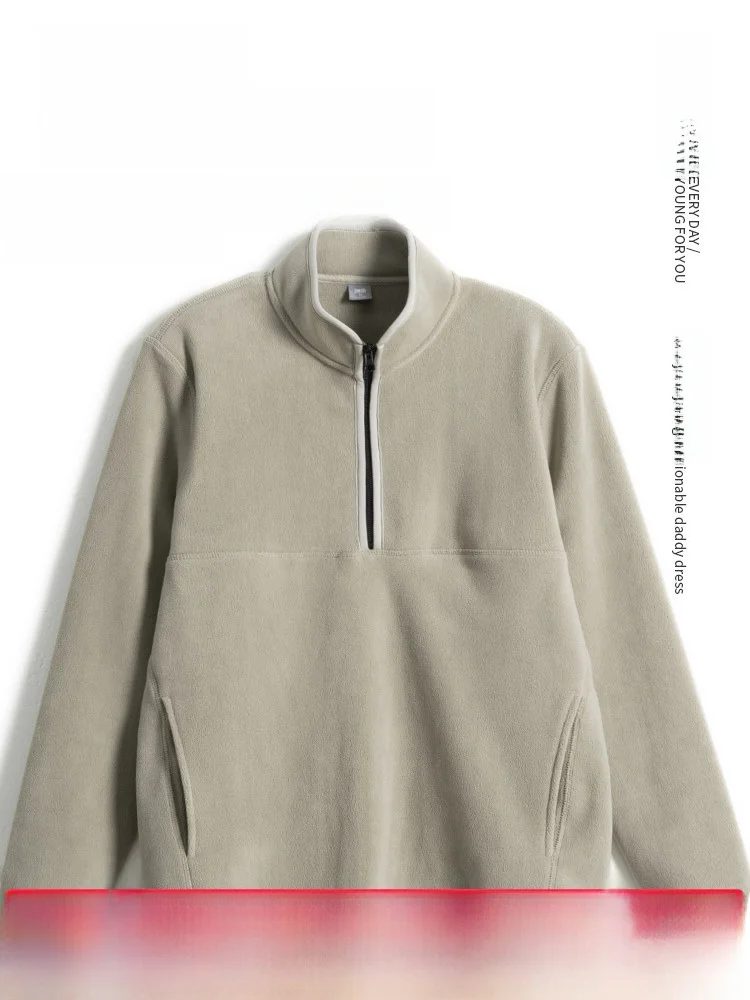 

Теплая мужская толстовка из флиса, свободная осенне-зимняя одежда, повседневная толстовка с длинным рукавом в стиле Dad's Fashion, смесь полиэстера и спандекса