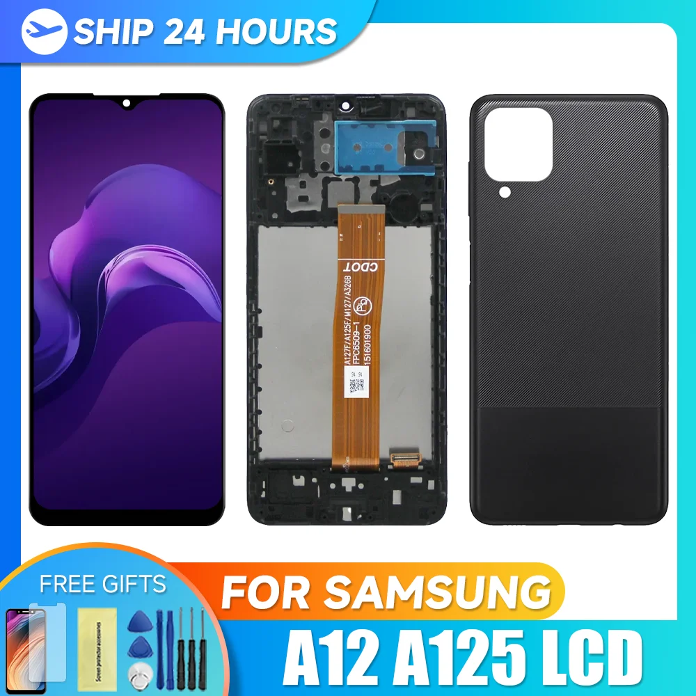 ЖК-дисплей 6,5 дюйма для AMOLED для Samsung A12 A125, сенсорный экран, дигитайзер в сборе для Samsung A12 SM-A12F/DSN с рамкой