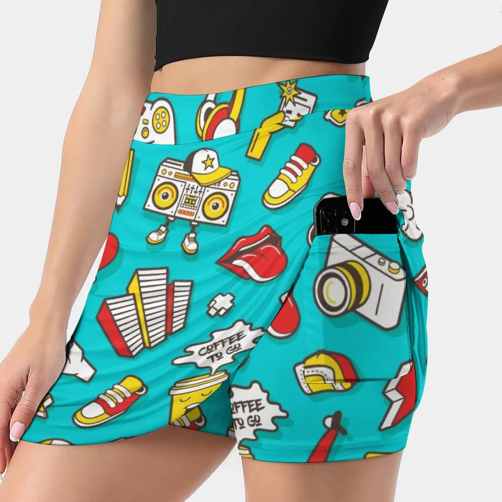 

Teal Retro Street Urban Style Women's skirt Mini Skirts A Line Skirt With Hide Pocket Retro Urban Street Rosebunny Design