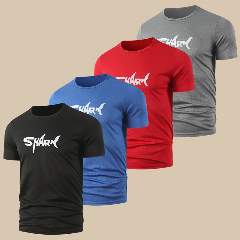 

4-Piece Men's Casual Fashion Letter Printed Short Sleeved Summer Comfortable Round Neck T-Shirt Plus Size Sports Running Top
