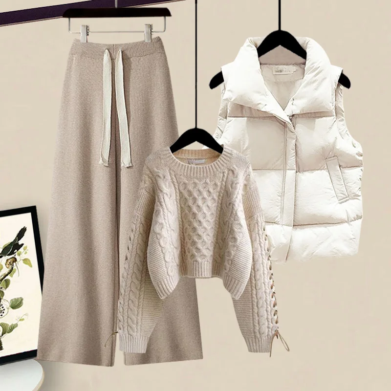 

Повседневный вязаный свитер больших размеров, жилет, комплект футболок для женщин, осенне-зимняя модная удобная хлопковая одежда, ансамбль