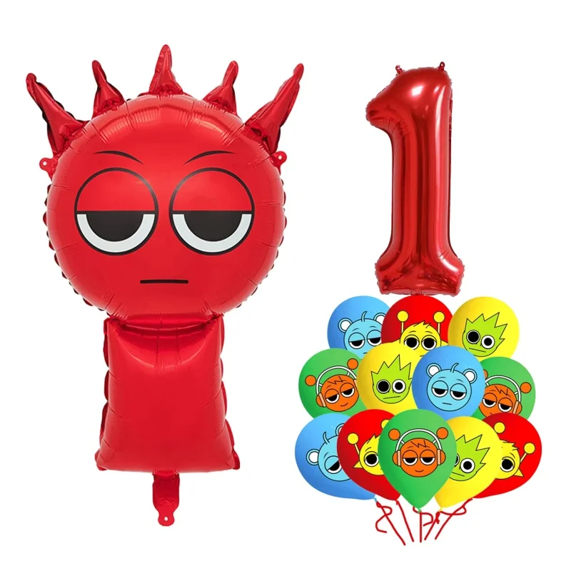 14 قطعة Sprunki موضوع بالون مجموعة 32 بوصة أرقام حمراء 1-9 سنة بالونات حفلات أعياد الميلاد لاستحمام الطفل الاطفال لوازم الحفلات