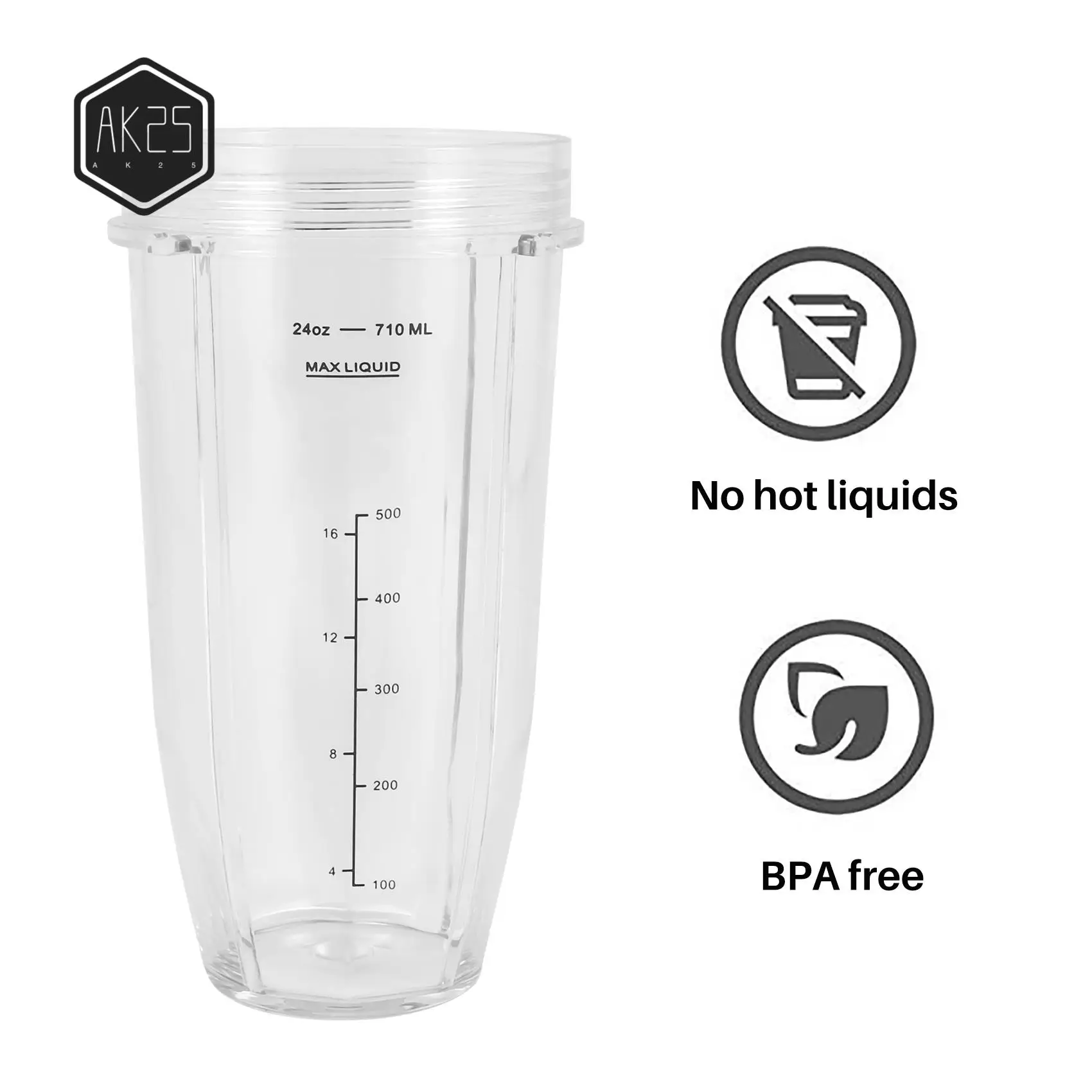 

AK25-2 Pack Replacement 24Oz Cup With Spout Lid For Nutri Ninja Auto IQ Series Blenders With BL450/BL454/BL456/BL480/BL481