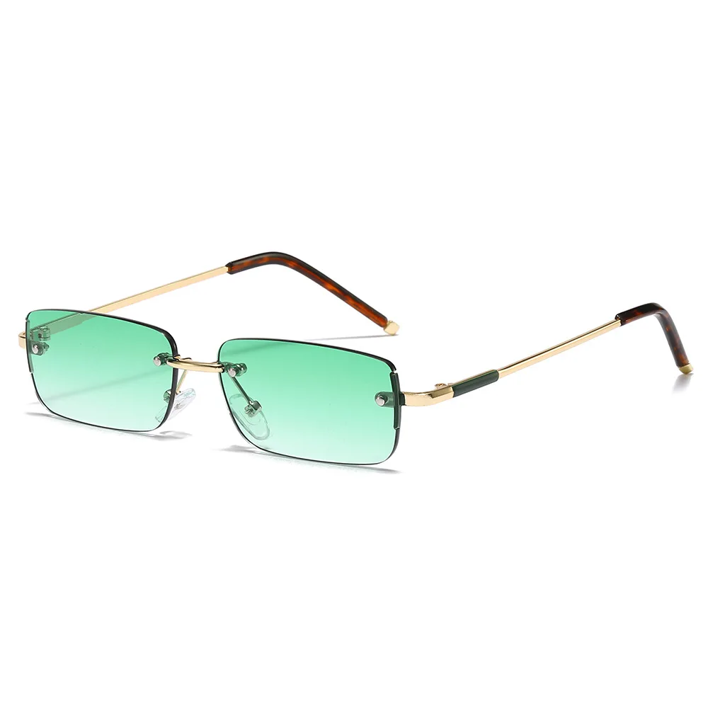 

Ins Popular Fashion Rectangle Women Sunglasses Vintage Rimless Clear Ocean Gradient Lens Men UV400 Trending Sun Glasses