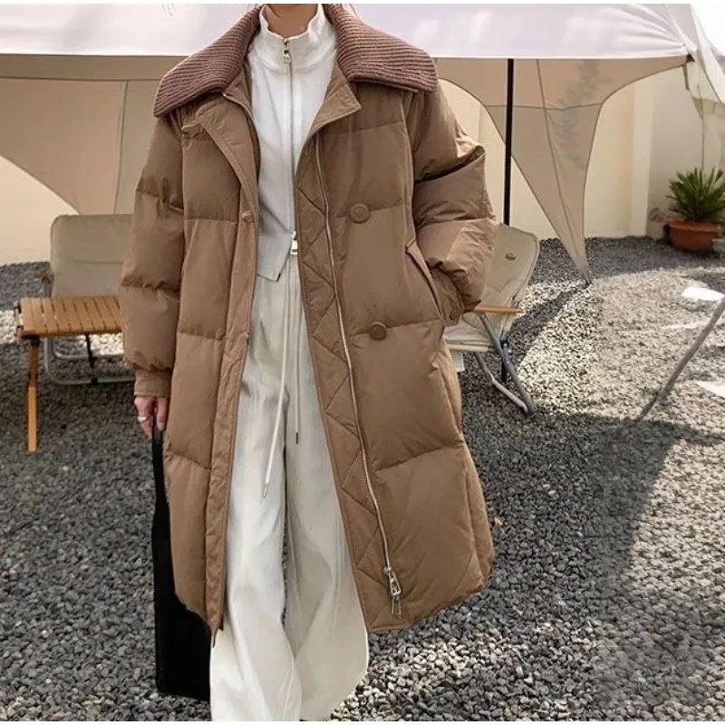 Wool Lapel Down Cotton Clothes Women's 2026 Winter New Fashion Versatile Loose Thickened Medium and Long Cotton Coat