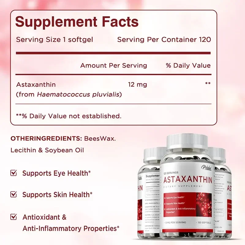 Astaxanthin Capsules 12mg - Antioxidant, Protect Eye, Skin, Joint and Cardiovascular Health, Accelerate Metabolism - Image 2
