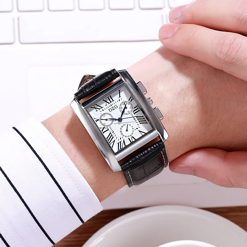 

Men Diamond Watch Starry Square Dial Watches for Man Leather Band Quartz Wristwatch Male Clock