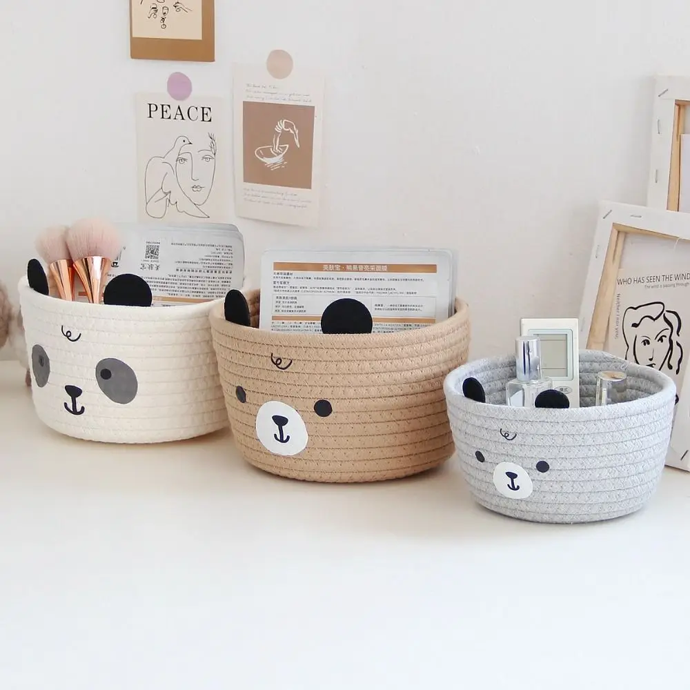 Woven Storage Baskets Trendy Cute Boho Baskets Storage Bins Bear Cotton Rope Cotton Rope Basket Bedroom