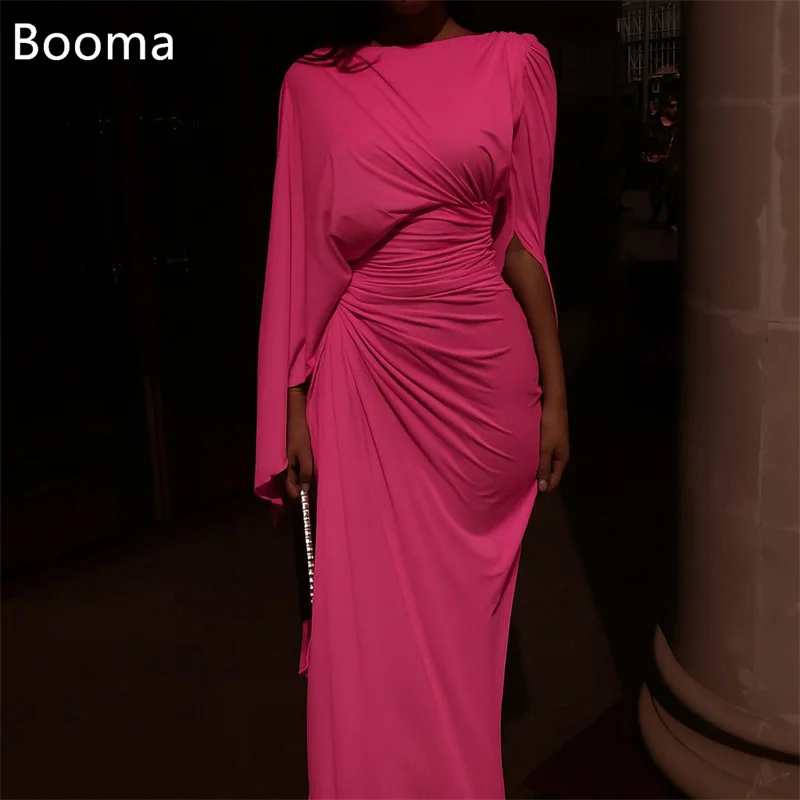 Booma حورية البحر رقبة دائرية مطوي وردي ساخن فساتين سهرة بسيطة فساتين رسمية طويلة للنساء فساتين حفلات أنيقة مصنوعة حسب الطلب