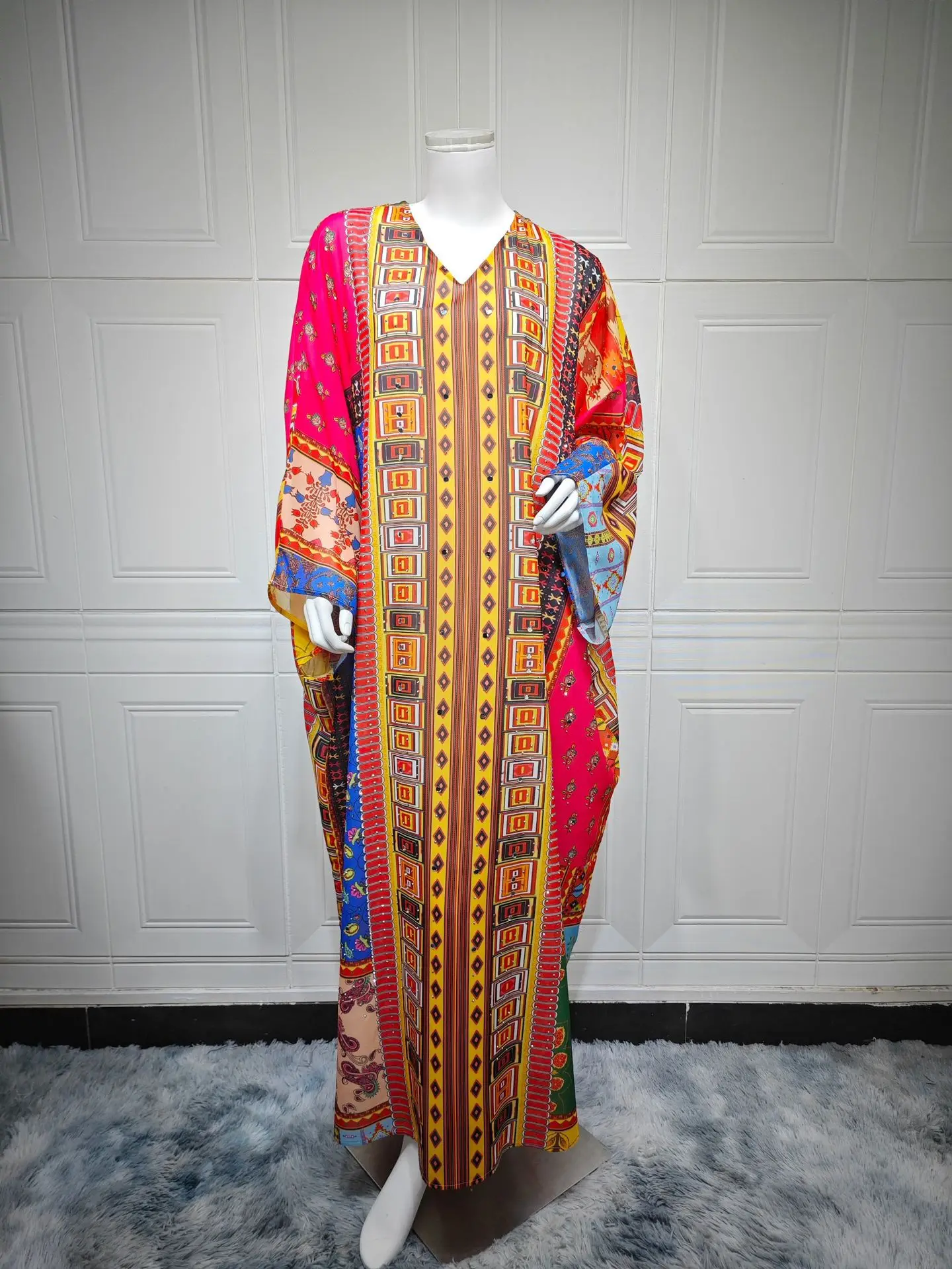 Uni New Dubai Blumendruck Lose Abaya Diamanten Stempelkleid Lange bescheidene Kleider Damen 2025