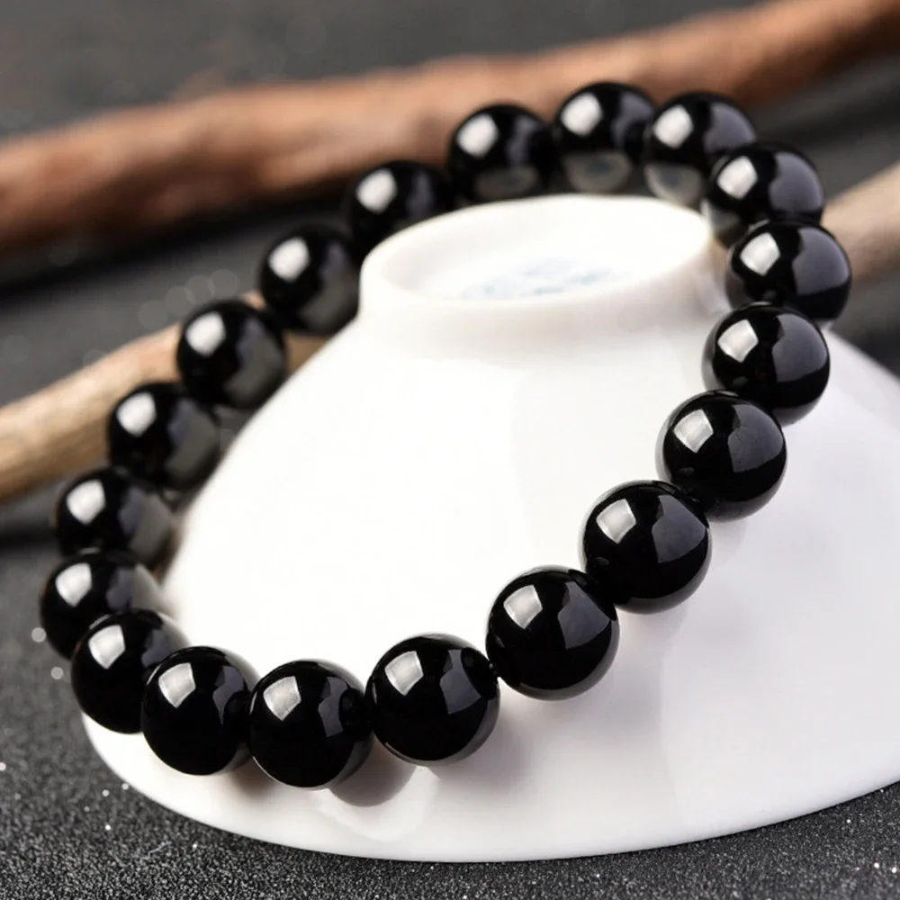 6/8/10/12/14mm Obsidian Beads Bracelet Men Women Unisex Feng Shui Wristband Energy Healing Lucky Slimming Bracelet Charm Jewelry